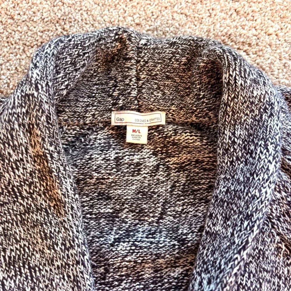 GAP Women Marled‎ Knit Open Front Cardigan Sweater Large Pockets Long Soft EUC